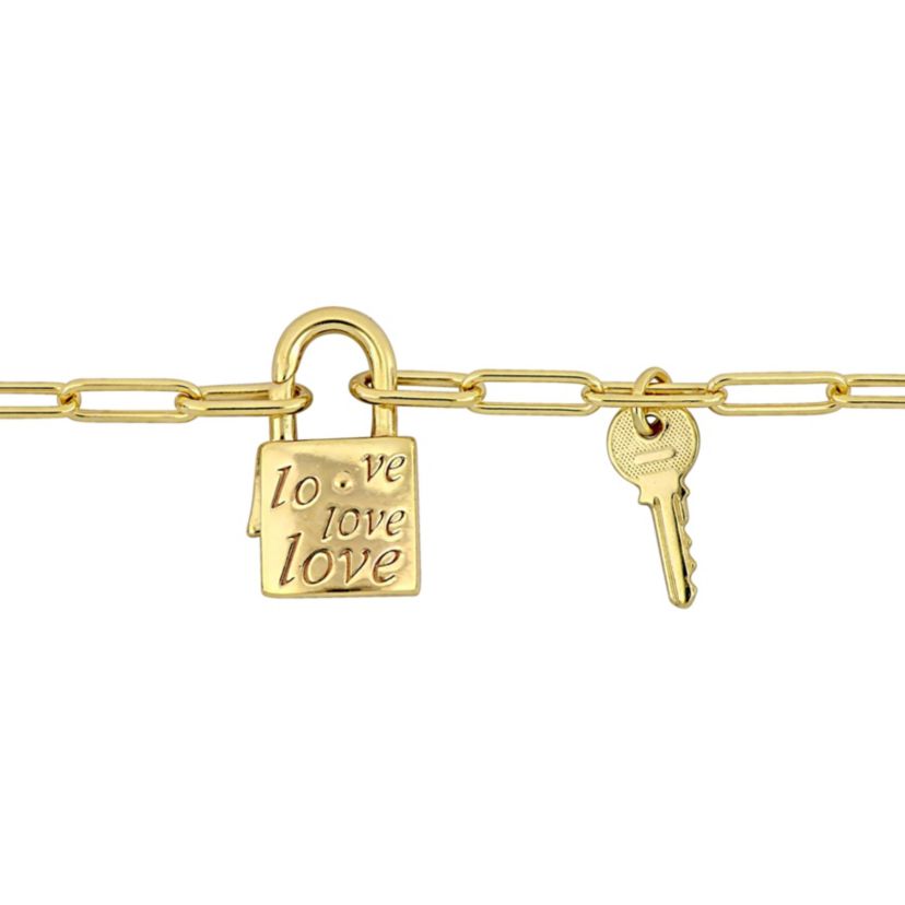 Paper Clip Link Necklace with Lock & Key Clasp in Yellow Plated Sterling Silver - 20"