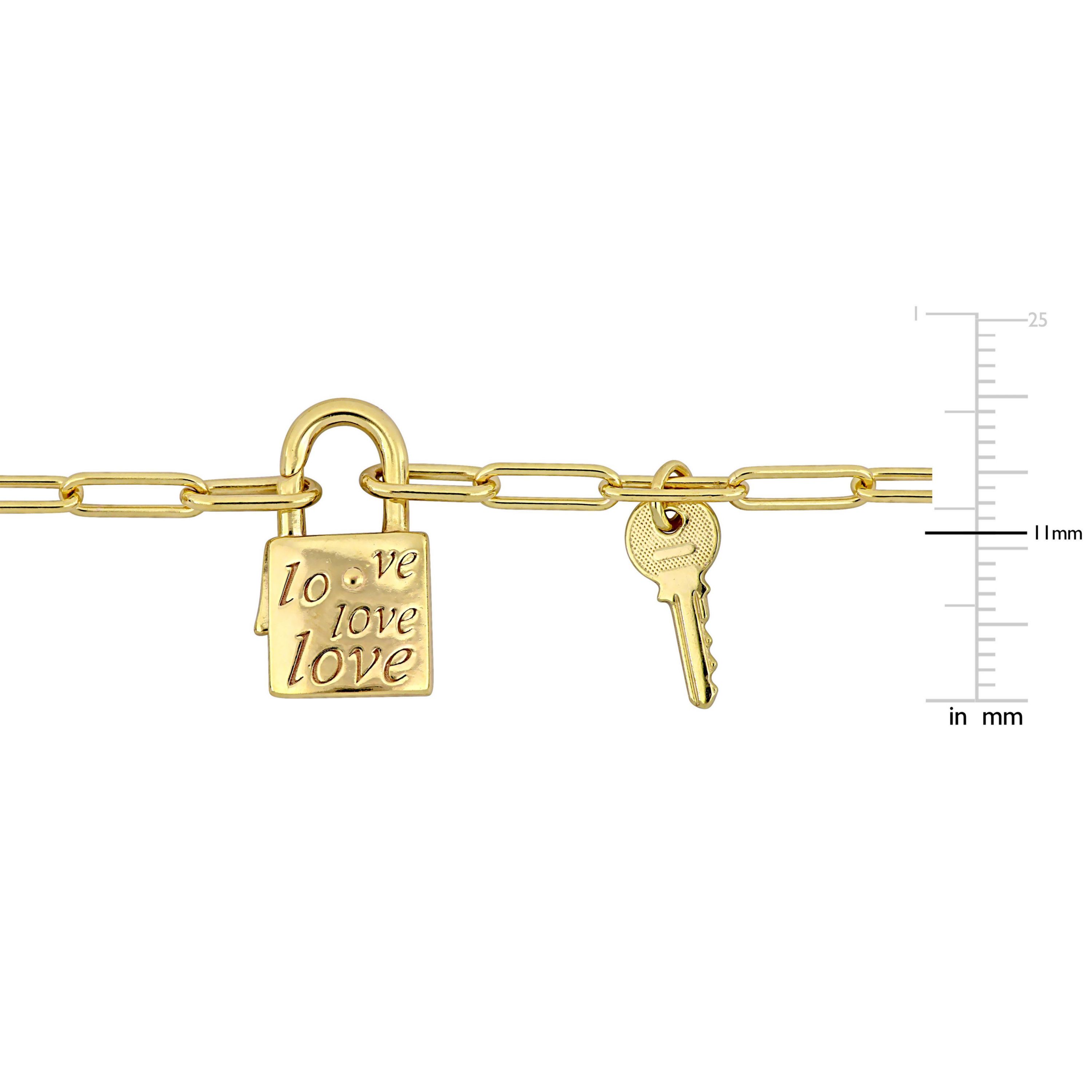 Paper Clip Link Necklace with Lock & Key Clasp in Yellow Plated Sterling Silver - 20"