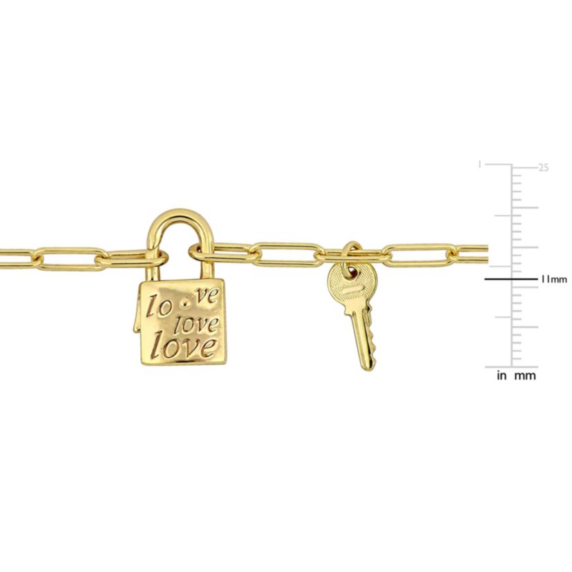 Paper Clip Link Necklace with Lock & Key Clasp in Yellow Plated Sterling Silver - 20"