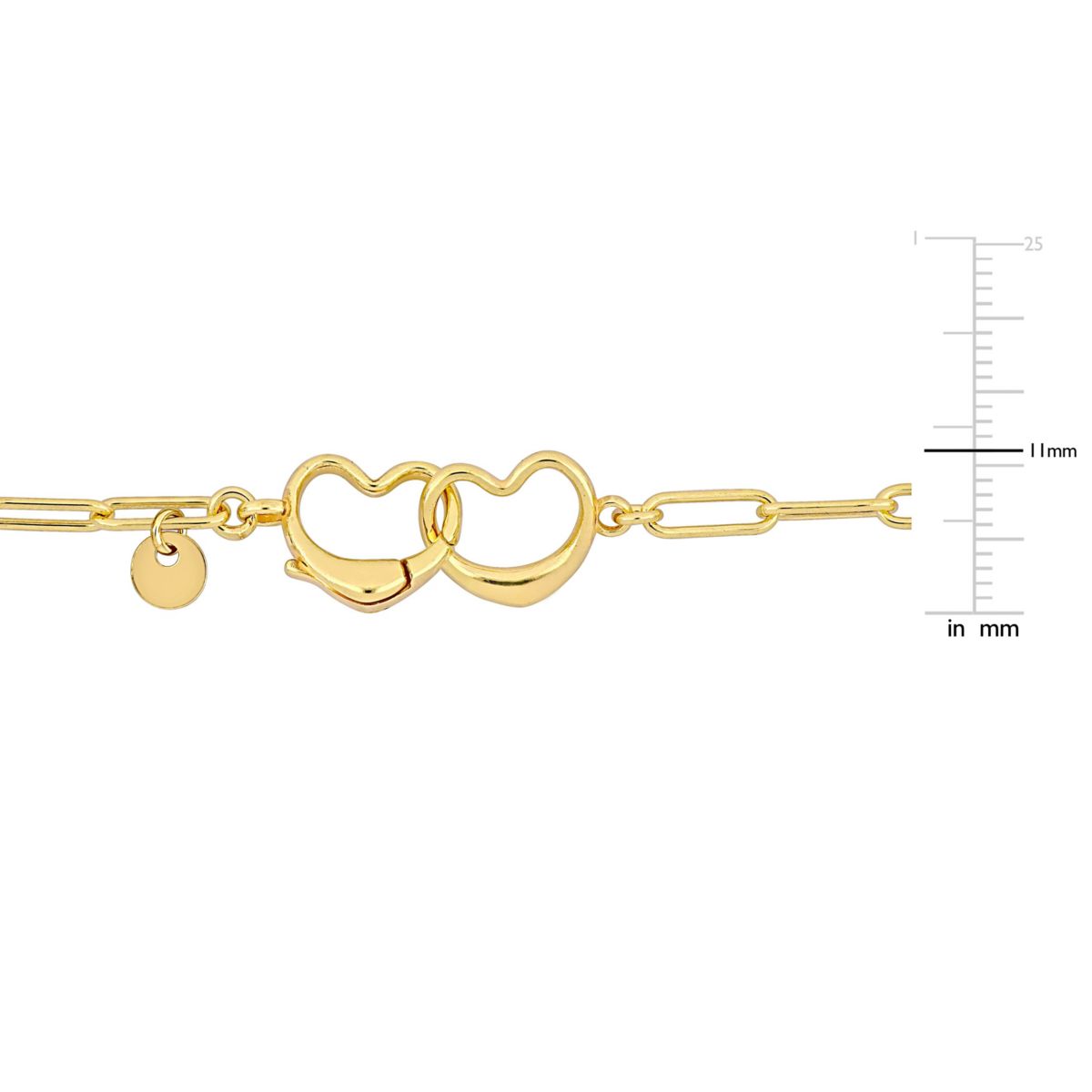 Paper Clip Link Bracelet with Double Heart Clasp in Yellow Plated Sterling Silver - 9"