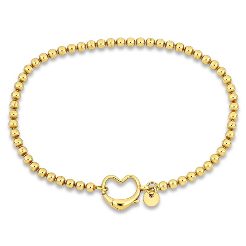 Bead Link Bracelet with Heart Clasp in Yellow Plated Sterling Silver - 9"