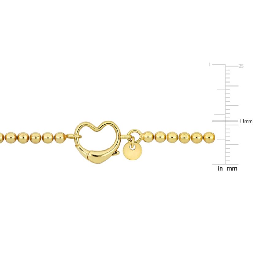 Bead Link Bracelet with Heart Clasp in Yellow Plated Sterling Silver - 9"