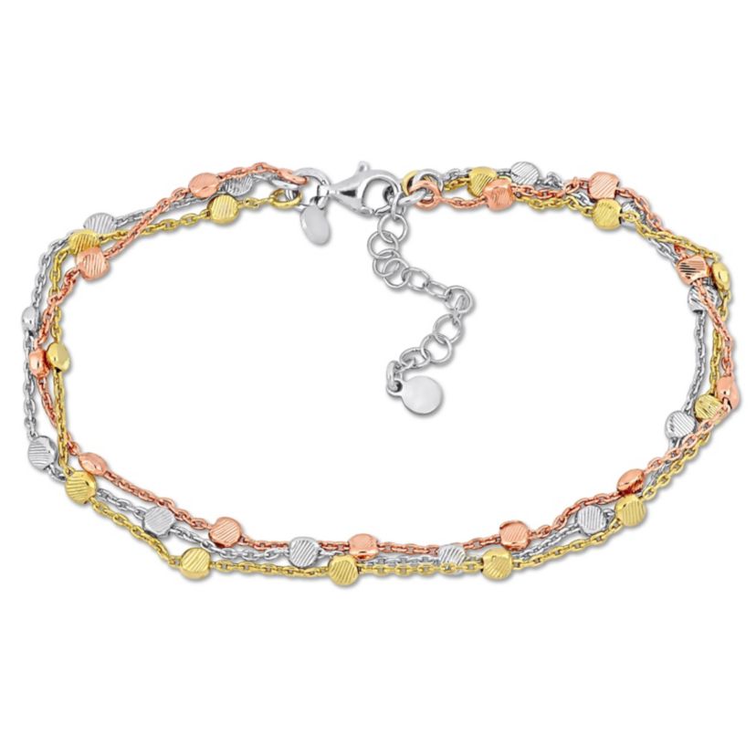 Multi-Strand Anklet with in 3-Tone Sterling Silver