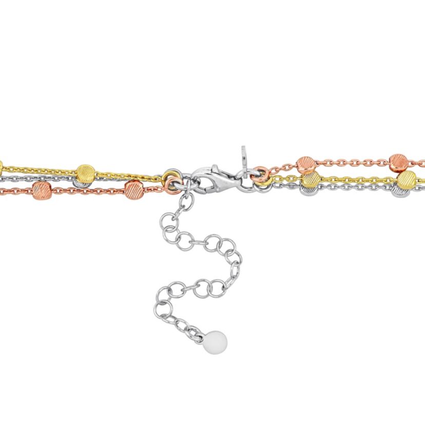 Multi-Strand Anklet with in 3-Tone Sterling Silver