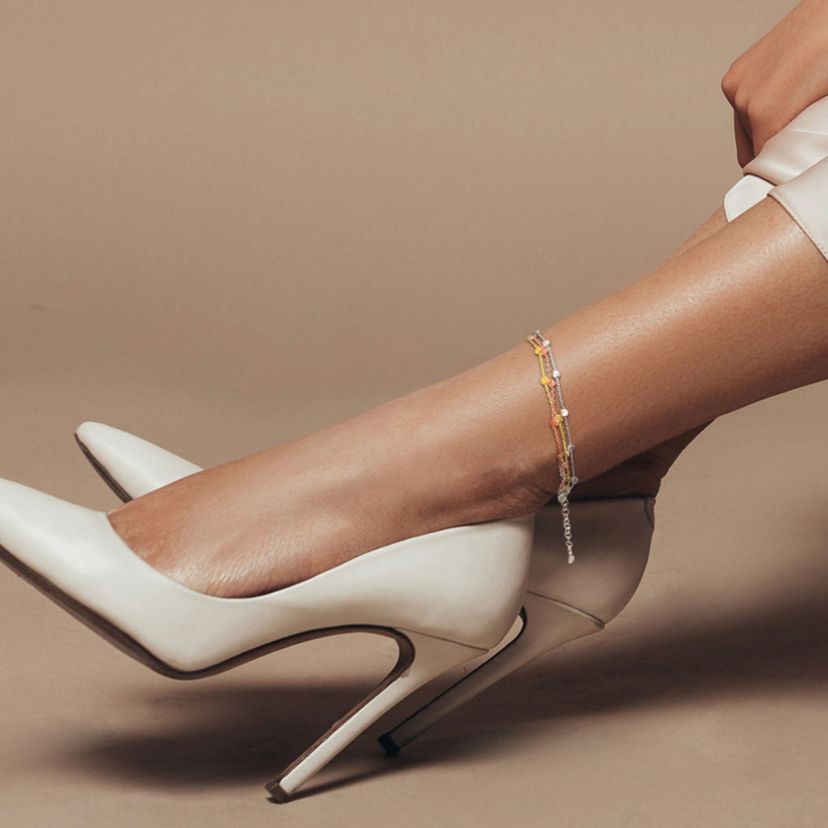 Multi-Strand Anklet with in 3-Tone Sterling Silver