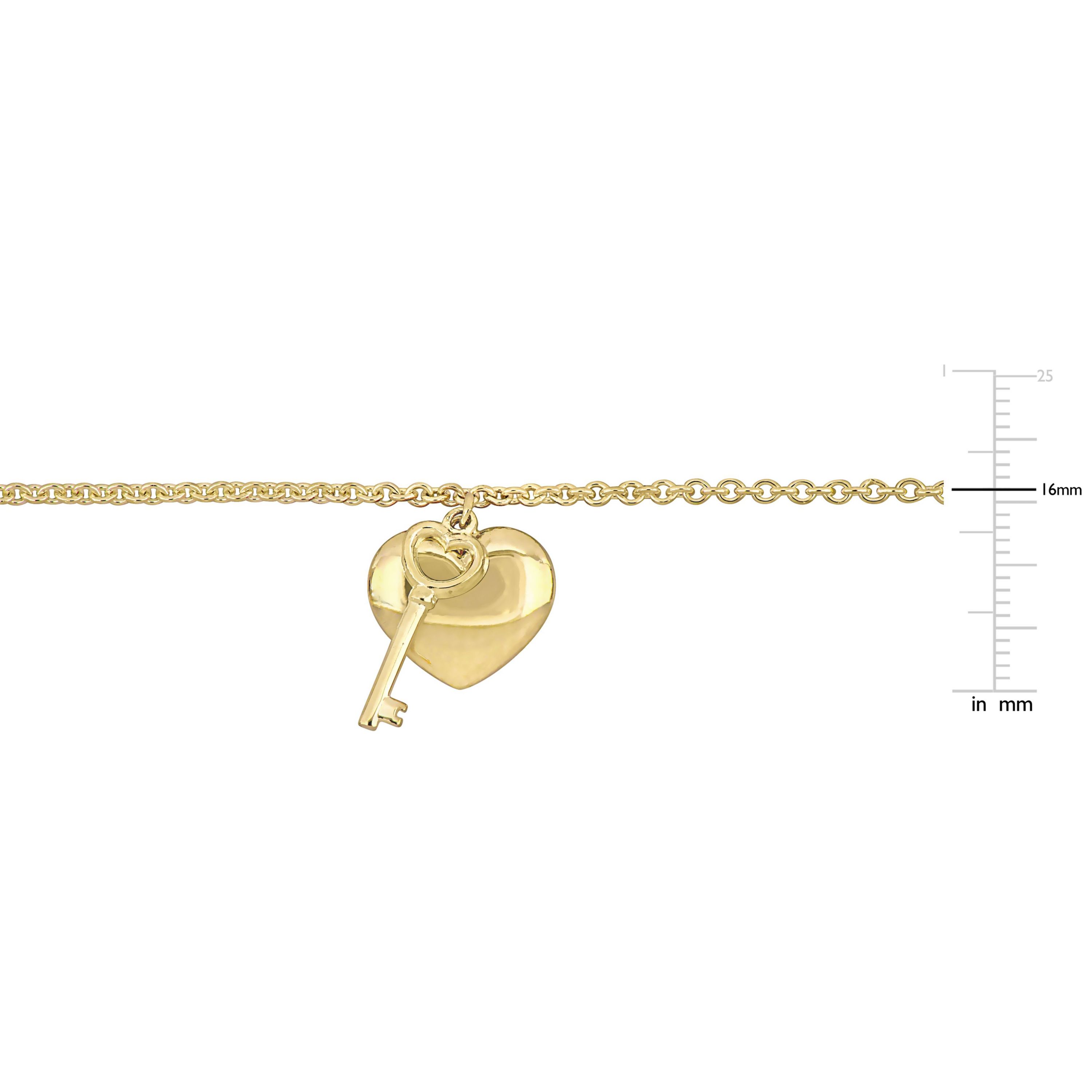 Heart & Key Charm Bracelet in 18K Yellow Gold Plated Sterling Silver