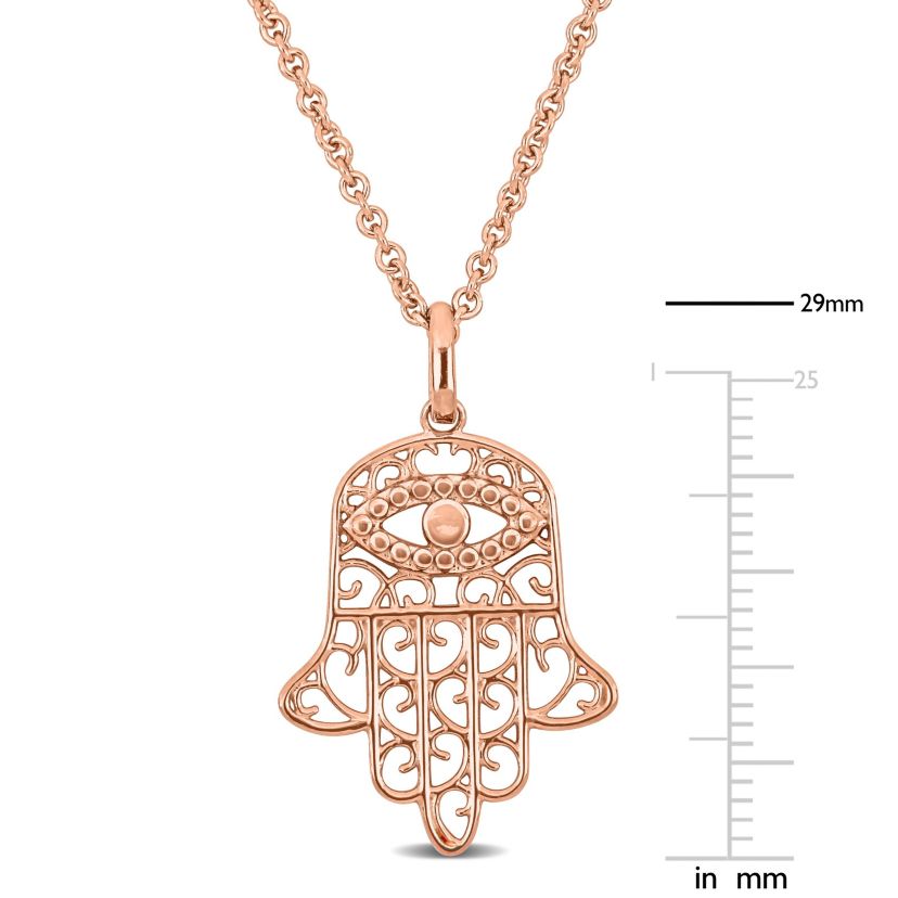 Hamsa Charm Pendant with Chain in 18K Rose Gold Plated Sterling Silver