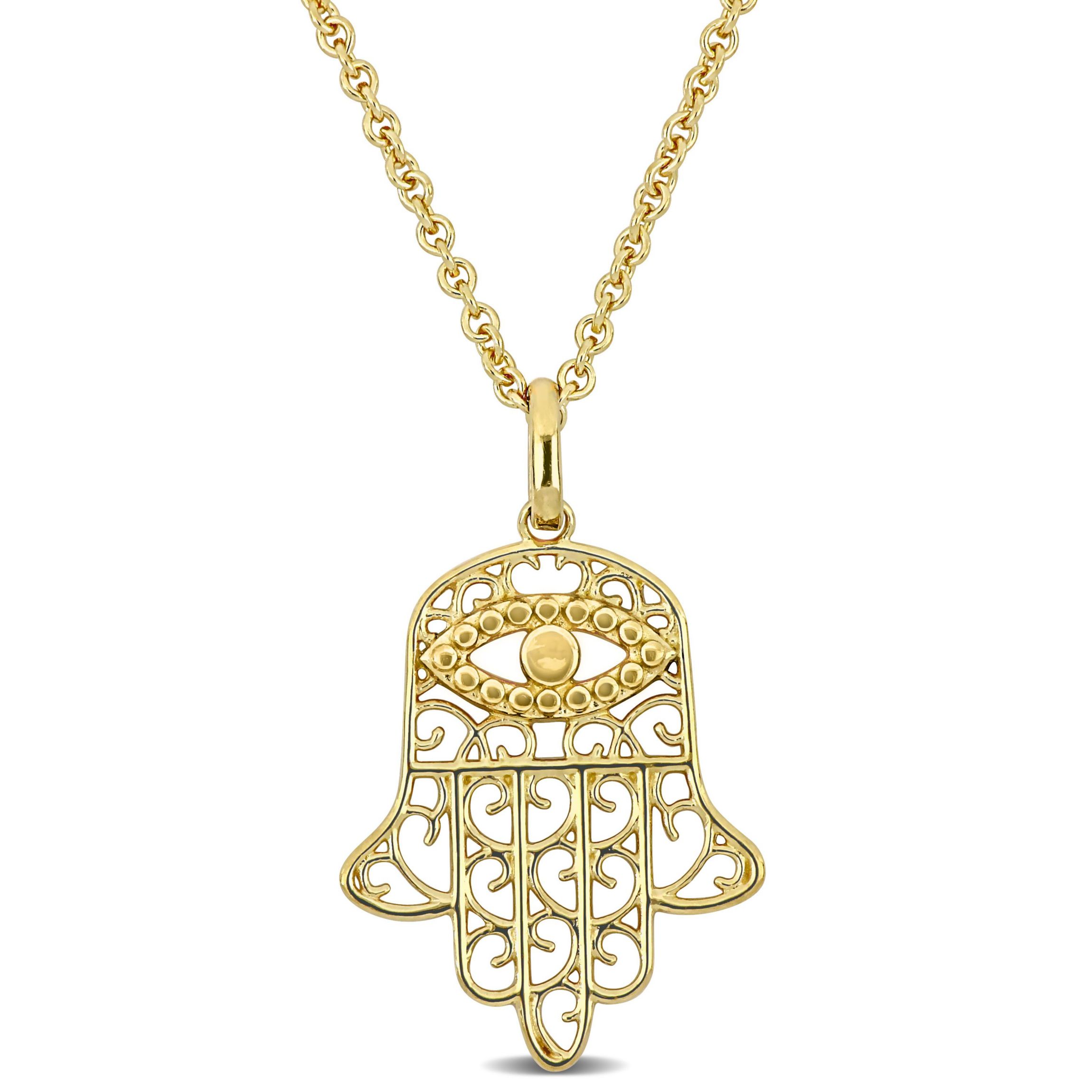 Hamsa Charm Pendant with Chain in 18K Yellow Gold Plated Sterling Silver