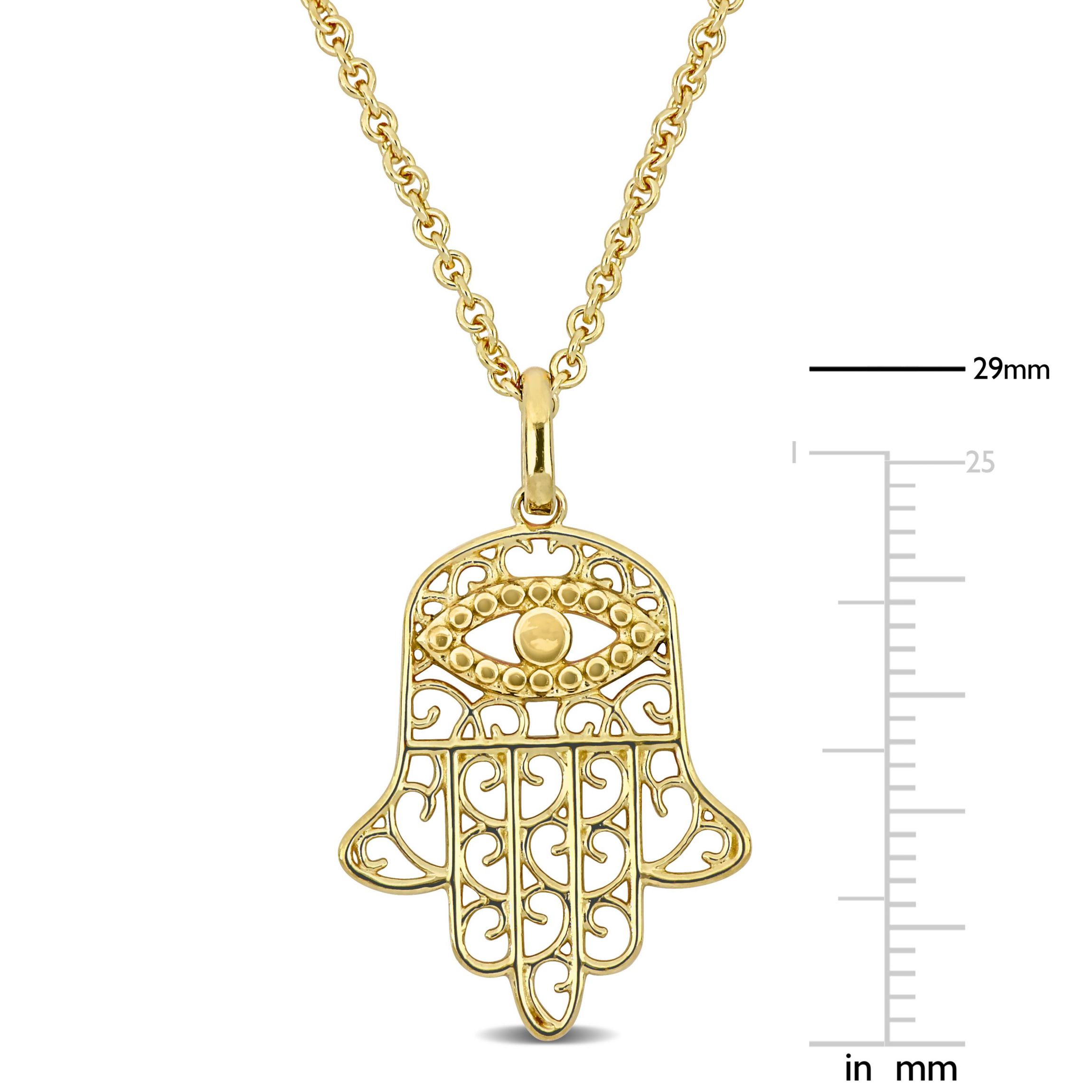 Hamsa Charm Pendant with Chain in 18K Yellow Gold Plated Sterling Silver