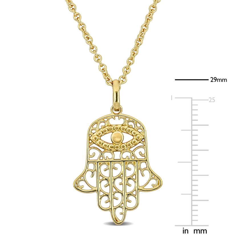 Hamsa Charm Pendant with Chain in 18K Yellow Gold Plated Sterling Silver