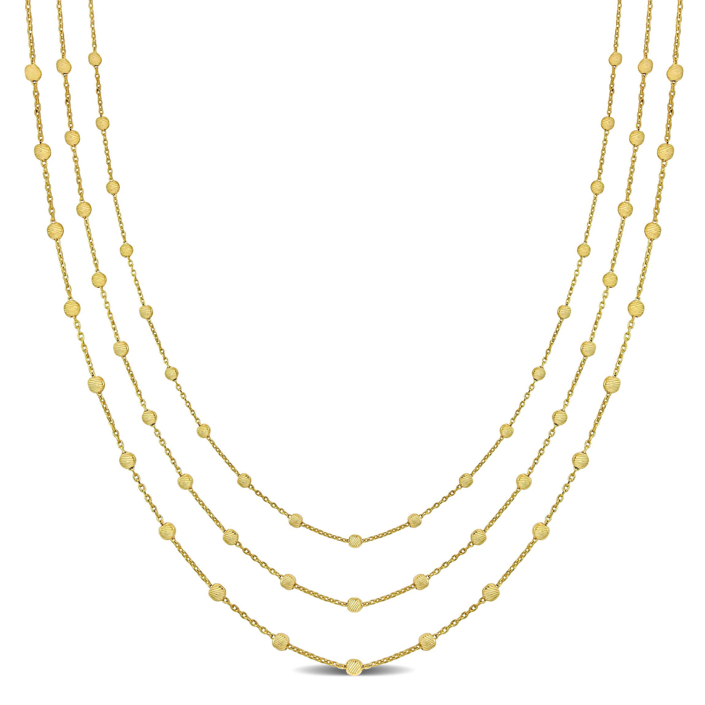 Station Ball 3-Strand Necklace in Yellow Plated Sterling Silver