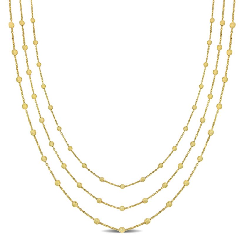 Station Ball 3-Strand Necklace in Yellow Plated Sterling Silver