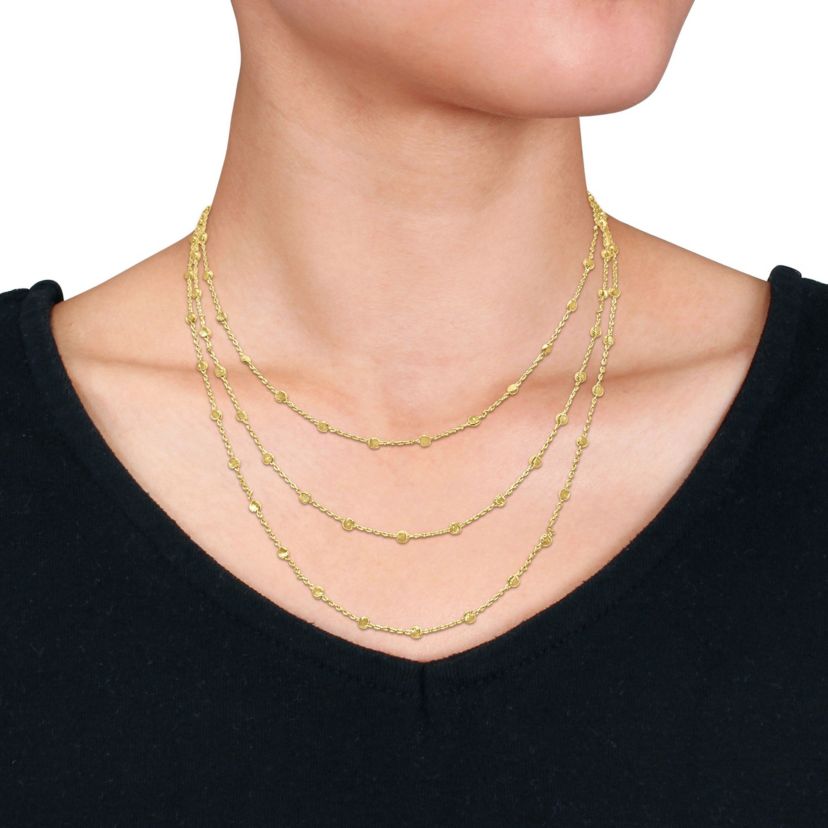 Station Ball 3-Strand Necklace in Yellow Plated Sterling Silver