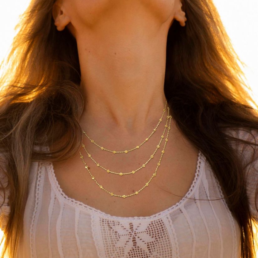 Station Ball 3-Strand Necklace in Yellow Plated Sterling Silver