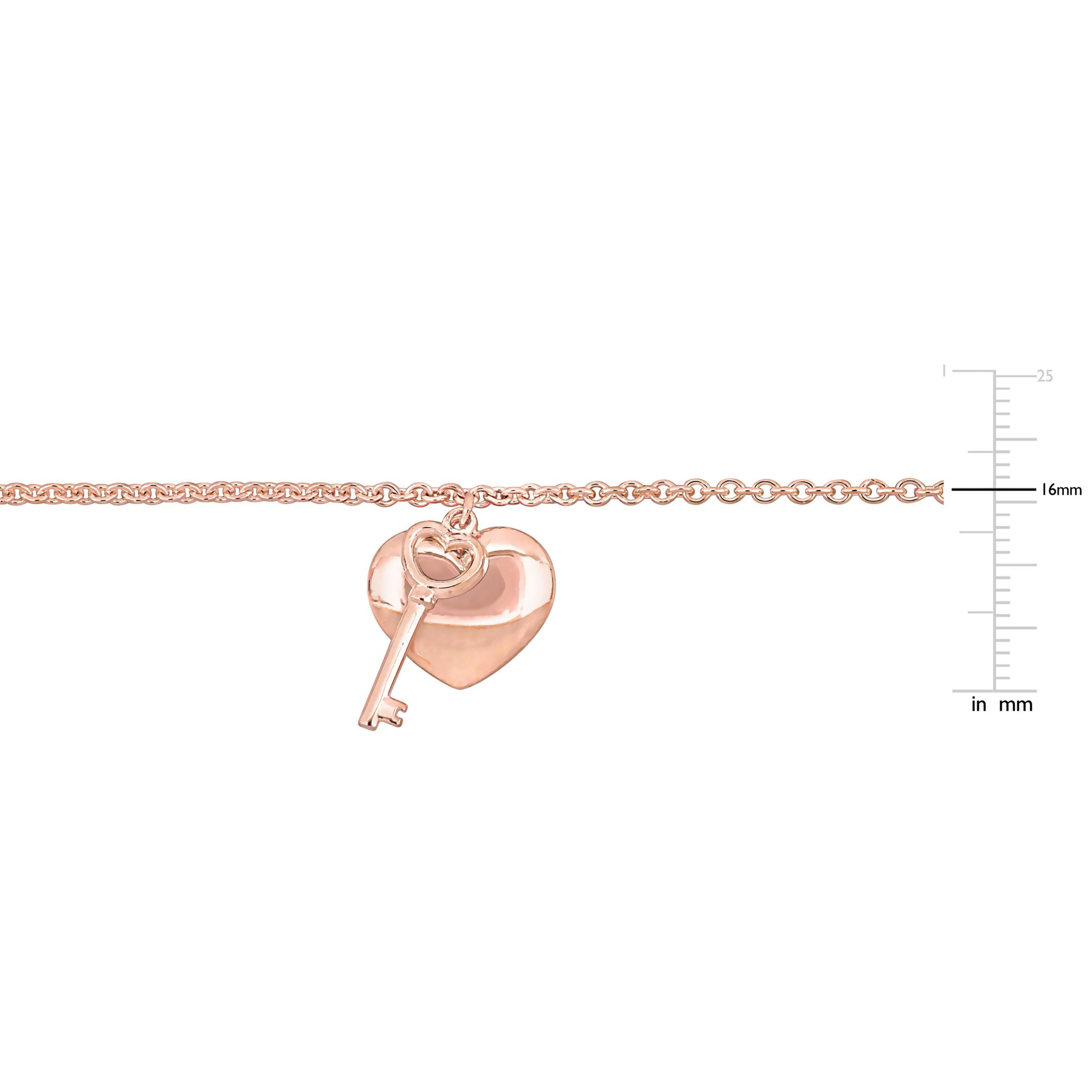 Heart & Key Charm Bracelet in 18K Rose Gold Plated Sterling Silver