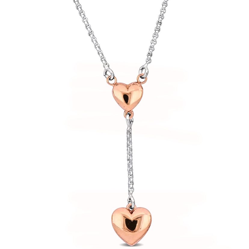 Heart Drop Necklace in 2-Tone Rose Plated & White Sterling Silver