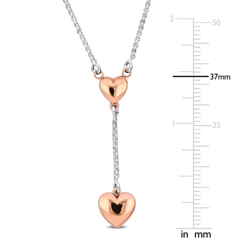 Heart Drop Necklace in 2-Tone Rose Plated & White Sterling Silver