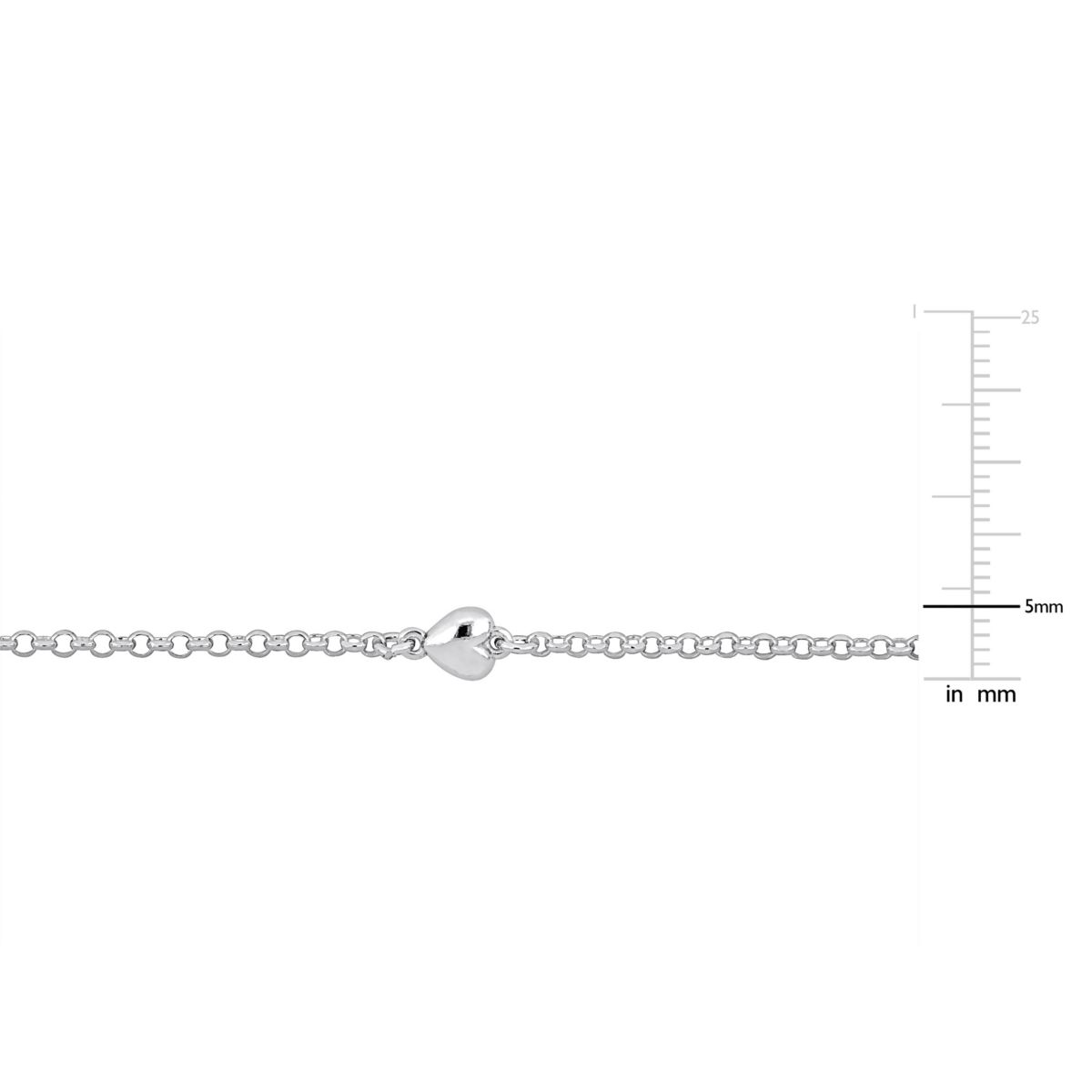 Heart Charm Station Rolo Chain Bracelet in Sterling Silver