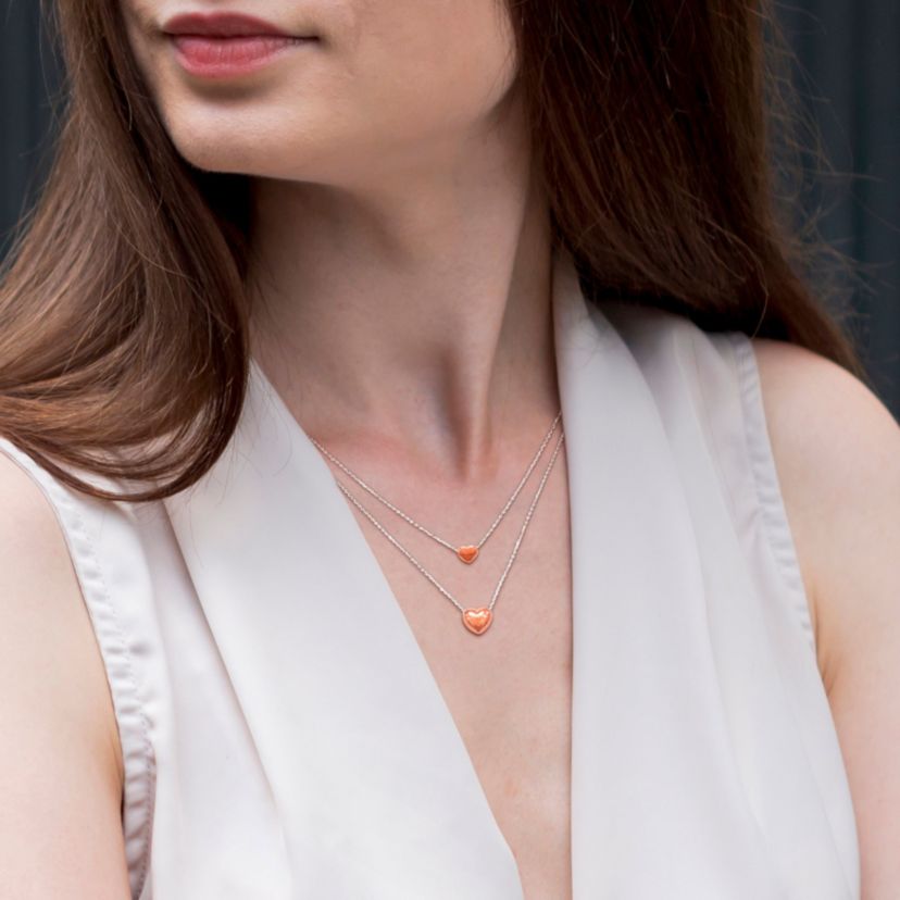 Double Strand Heart Necklace in 2-Tone Rose Plated & White Sterling Silver