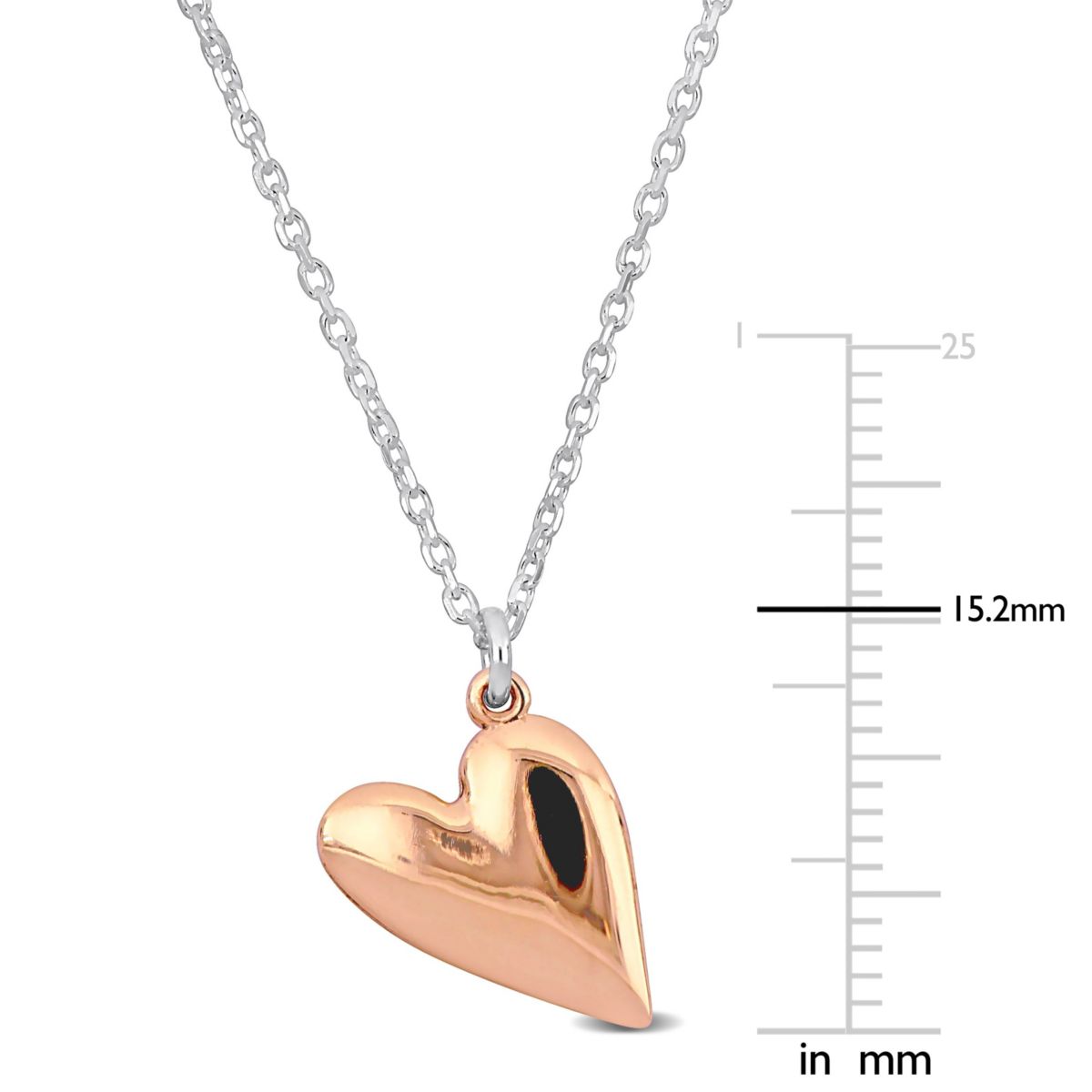 Heart Charm Cable Chain Necklace in 2-Tone Rose Plated & White Sterling Silver