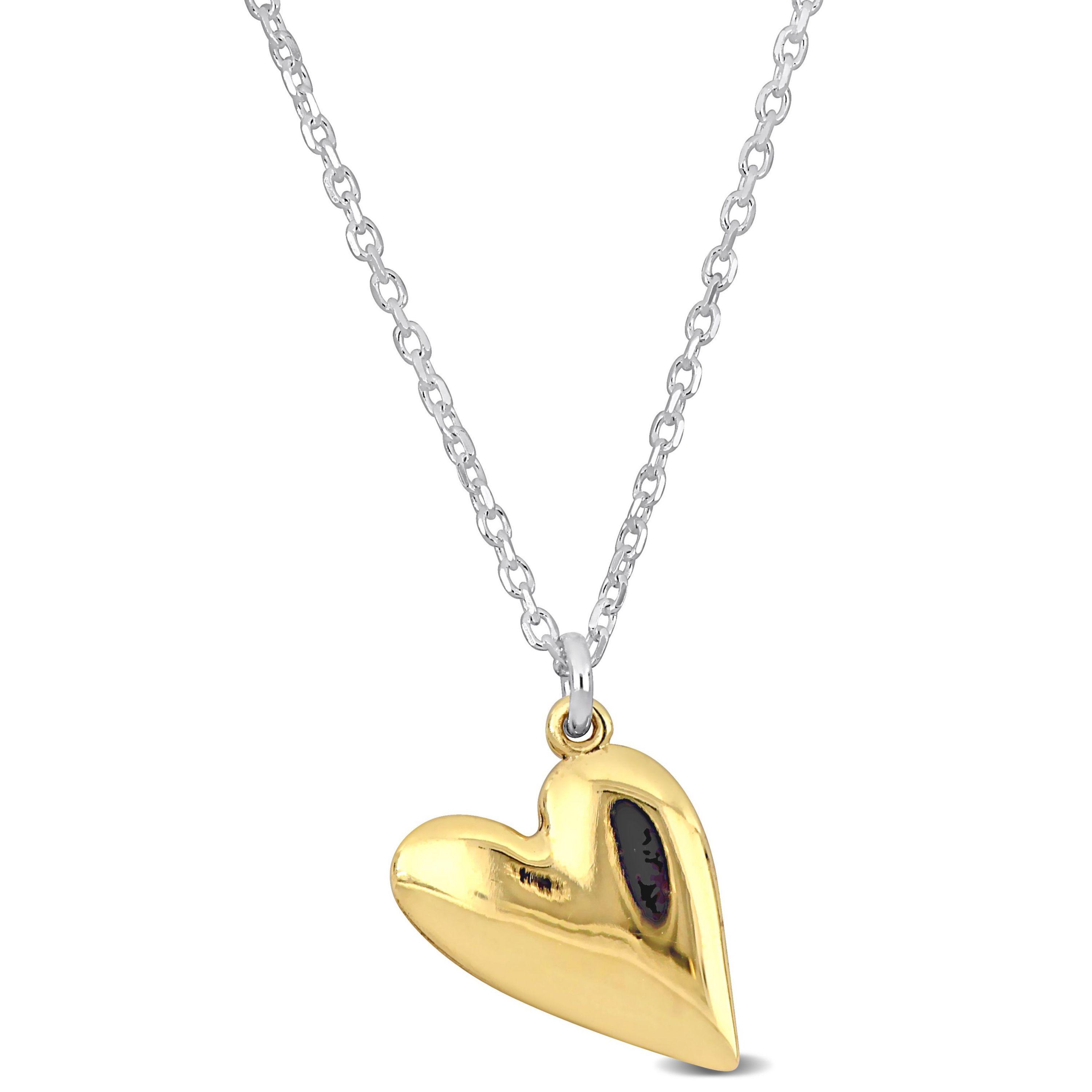 Heart Charm Necklace in 2-Tone Yellow Plated & White Sterling Silver
