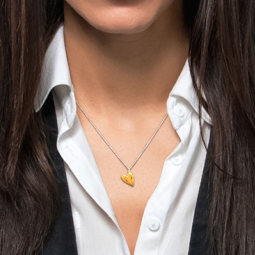 Heart Charm Necklace in 2-Tone Yellow Plated & White Sterling Silver