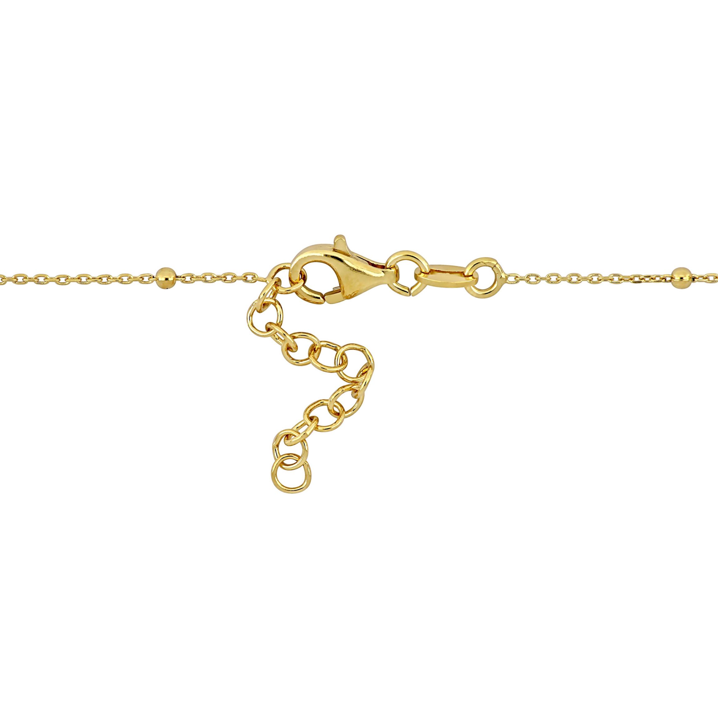 Pink Enamel Lock & Heart Charm Necklace in Yellow Plated Sterling Silver