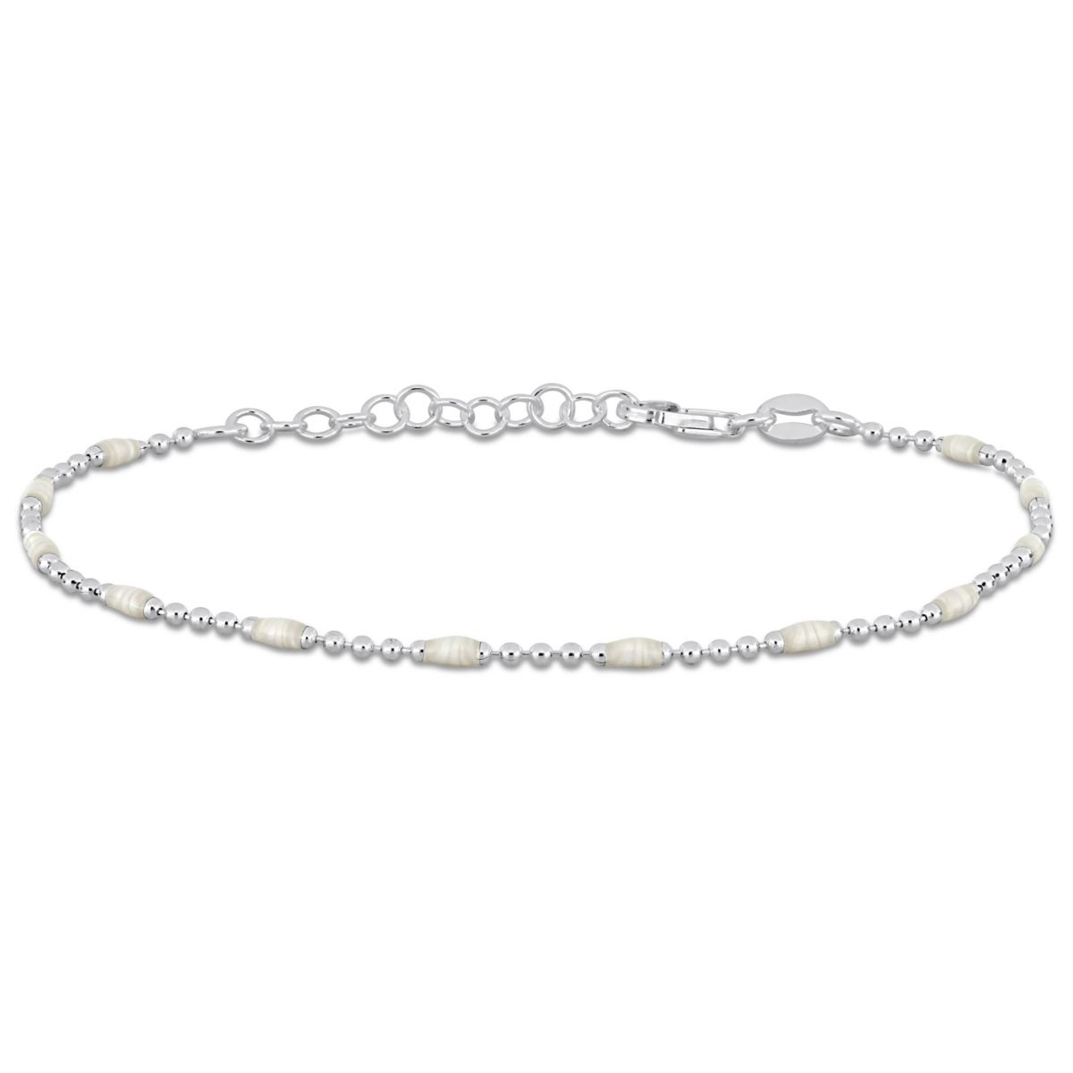 1.5MM Ball Link Bracelet with White Enamel in Sterling Silver