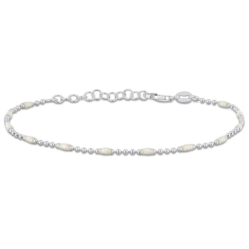1.5MM Ball Link Bracelet with White Enamel in Sterling Silver