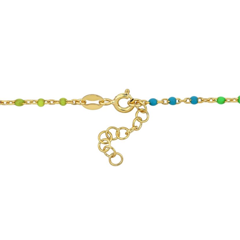 Love & Heart Charm with Multi-Color Enamel Bracelet in Yellow Plated Sterling Silver