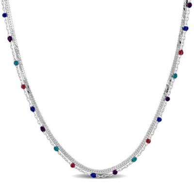 Belk & Co Multi-Color Bead Double Strand Herringbone Chain Necklace in Sterling Silver