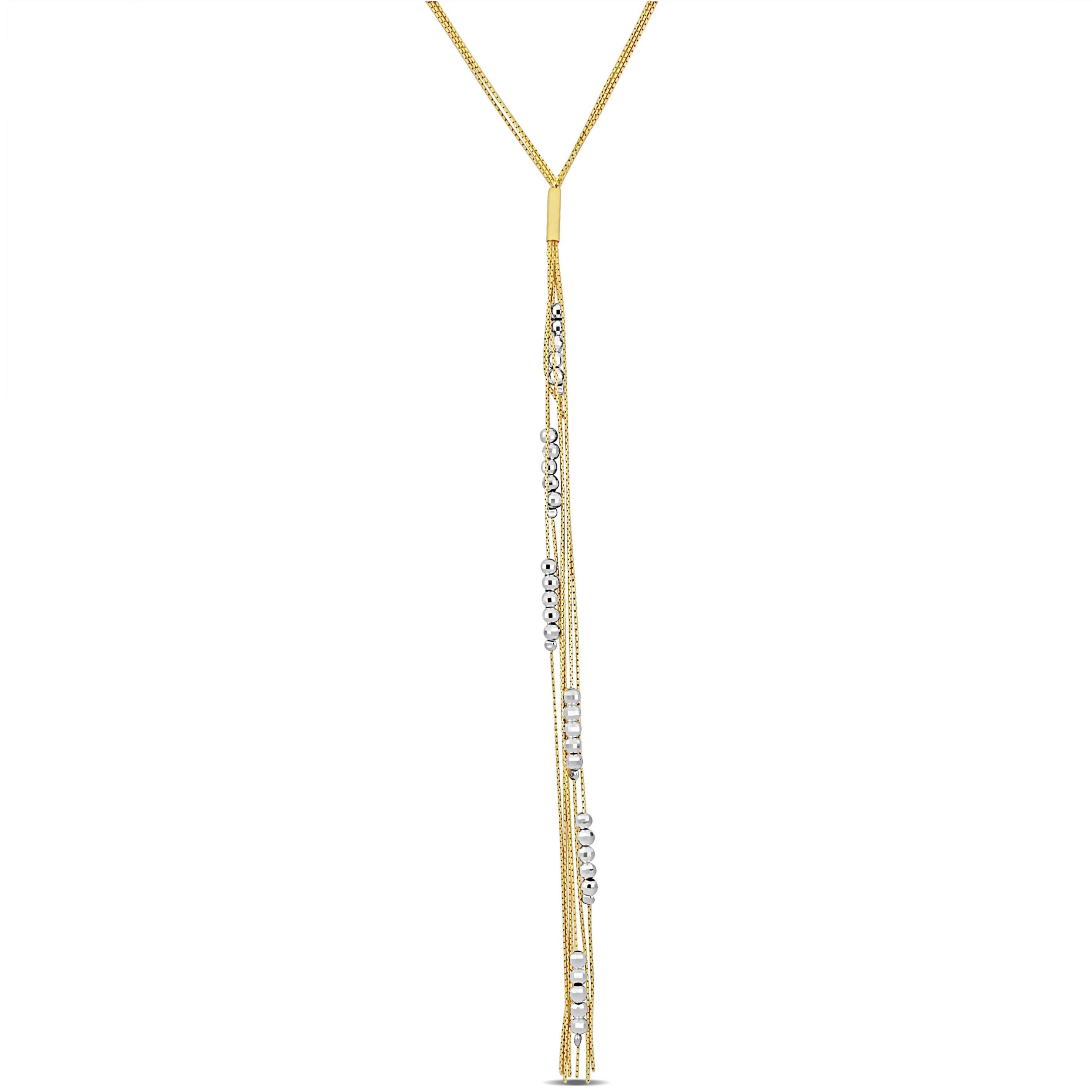 Bead Lariat Necklace in 2-Tone Yellow Plated & White Sterling Silver