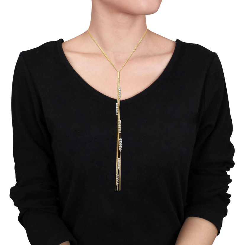 Bead Lariat Necklace in 2-Tone Yellow Plated & White Sterling Silver