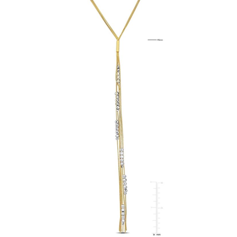 Bead Lariat Necklace in 2-Tone Yellow Plated & White Sterling Silver