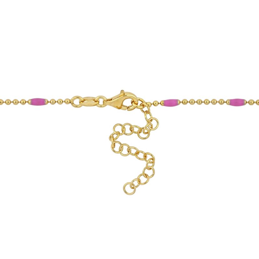 Pink Enamel Ball Link Necklace in Yellow Plated Sterling Silver
