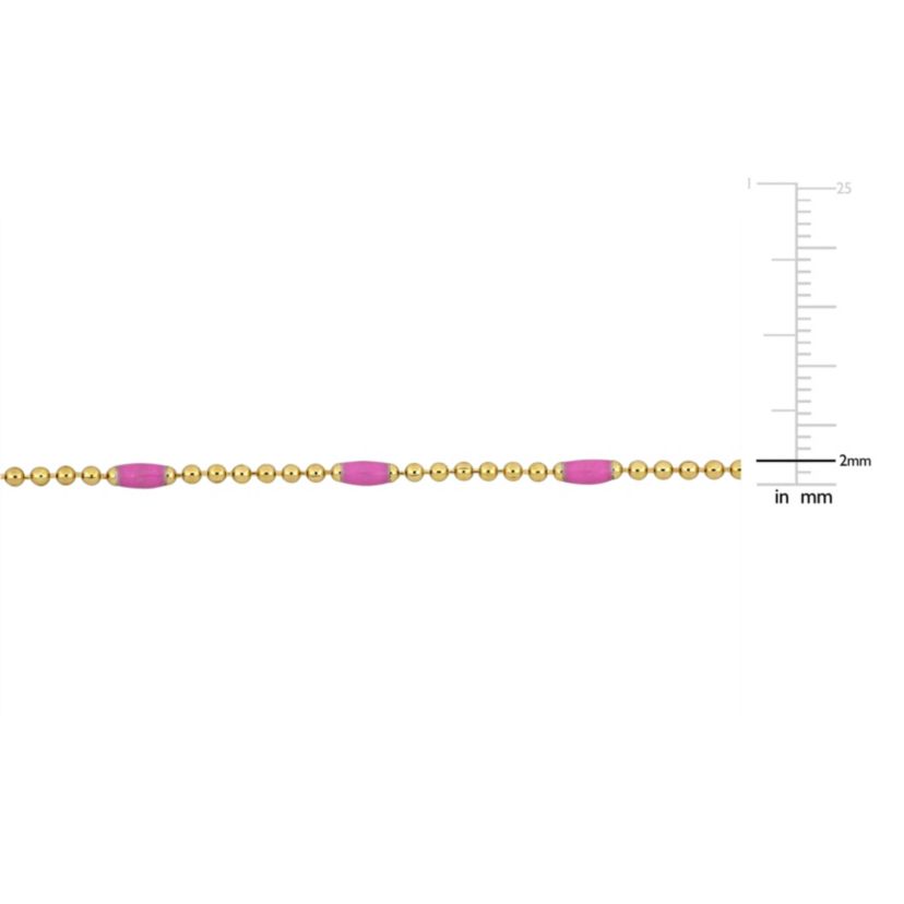Pink Enamel Ball Link Necklace in Yellow Plated Sterling Silver