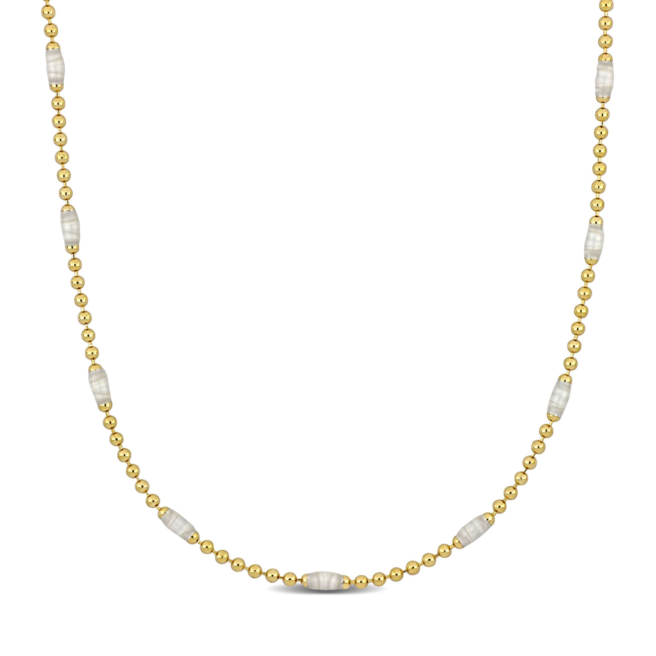 White Enamel Ball Link Necklace in Yellow Plated Sterling Silver