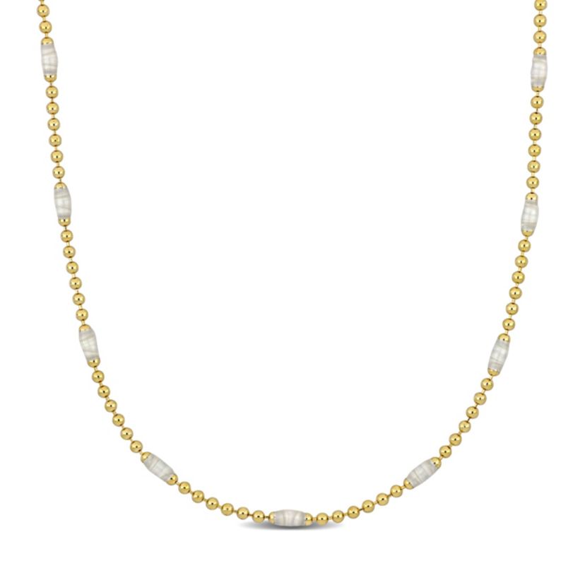 White Enamel Ball Link Necklace in Yellow Plated Sterling Silver