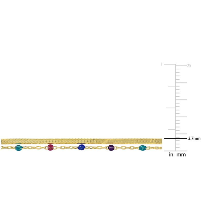 Multi-Color Bead Double Strand Necklace in Yellow Plated Sterling Silver