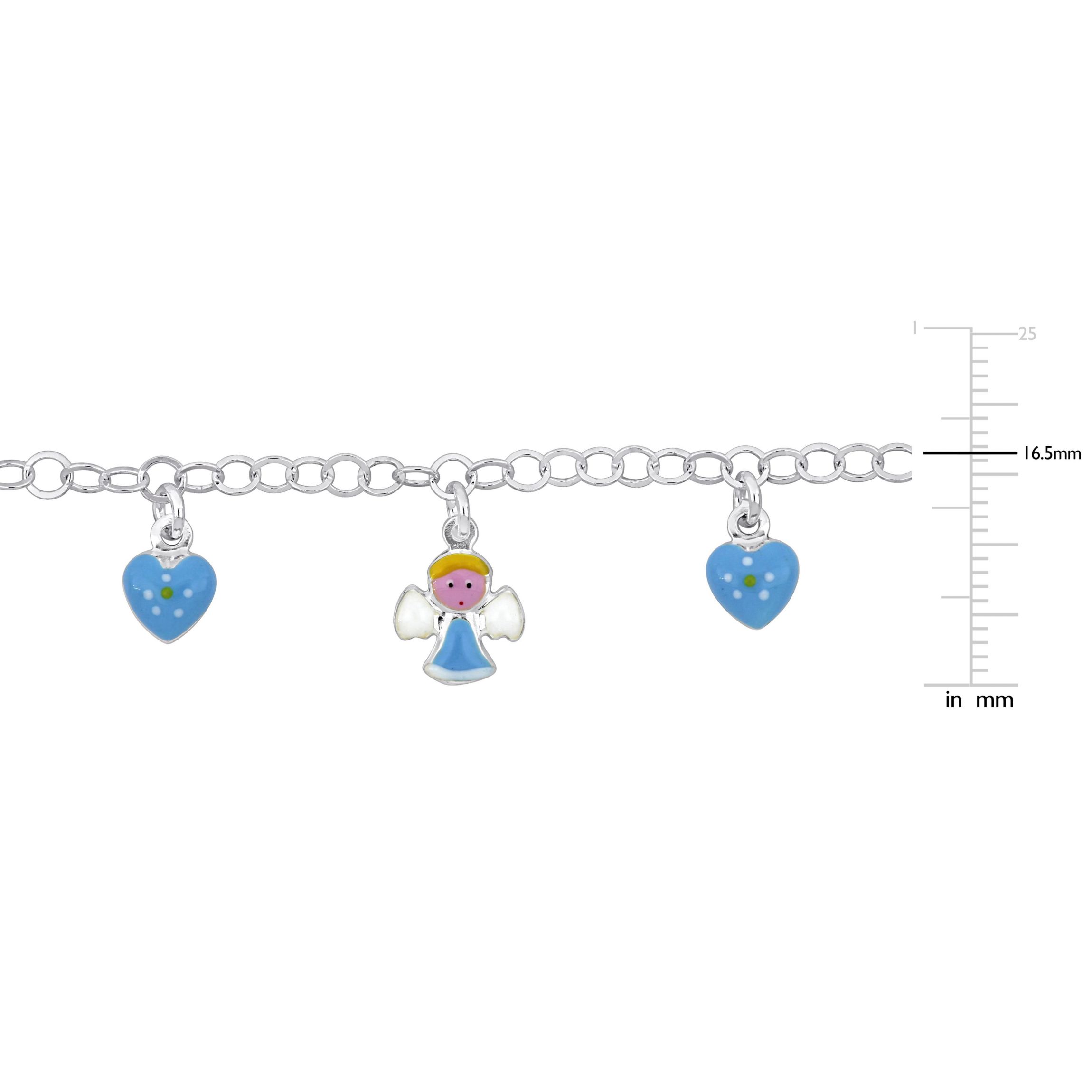 Blue Enamel Angels & Hearts Charm Bracelet in Sterling Silver