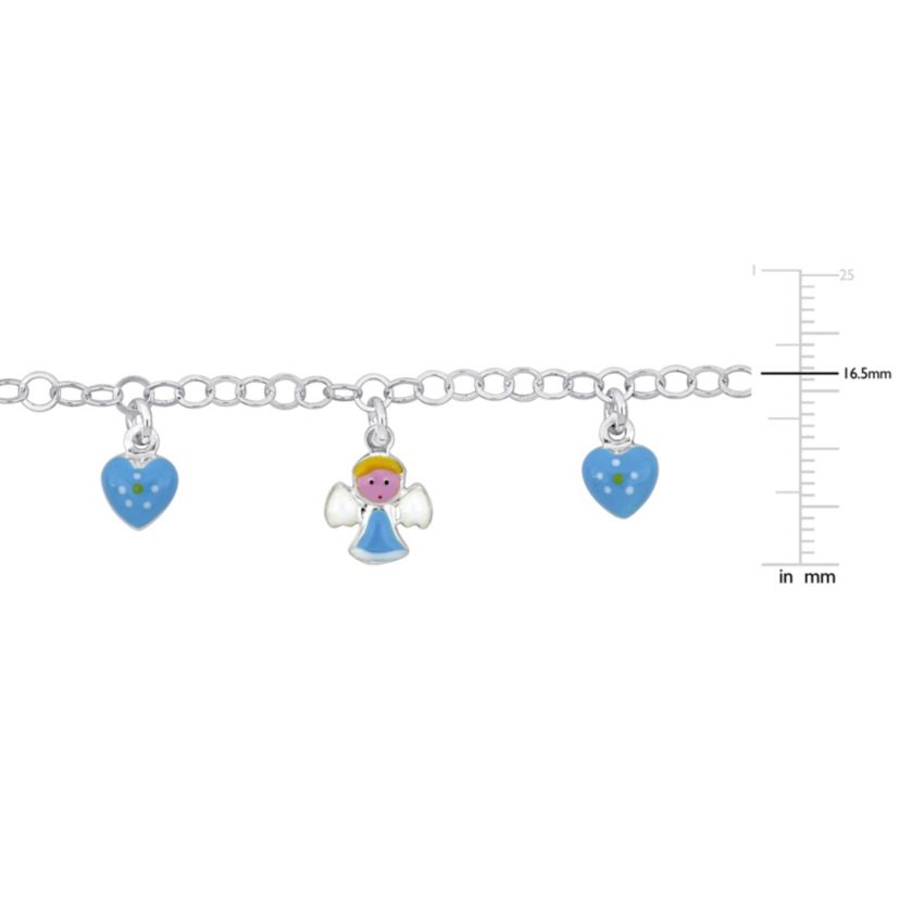 Blue Enamel Angels & Hearts Charm Bracelet in Sterling Silver