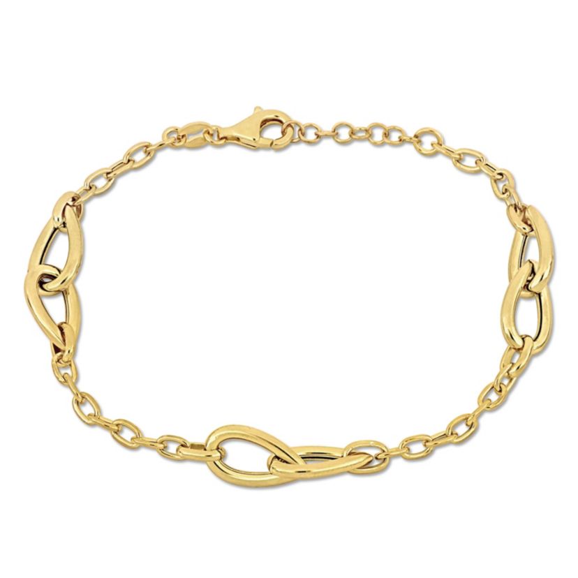 Double Pear Link Bracelet in Yellow Plated Sterling Silver