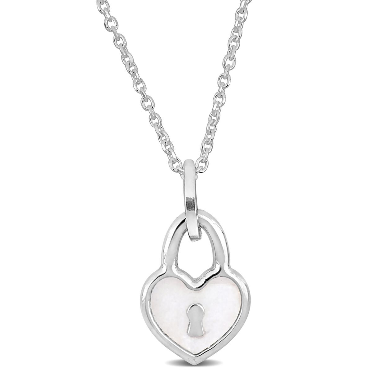 Heart Lock Charm with White Enamel Necklace in Sterling Silver