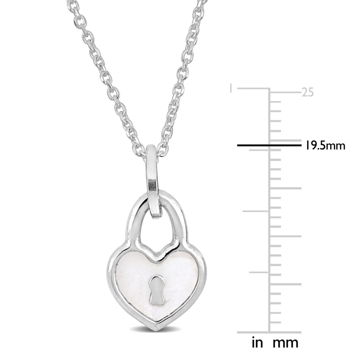 Heart Lock Charm with White Enamel Necklace in Sterling Silver