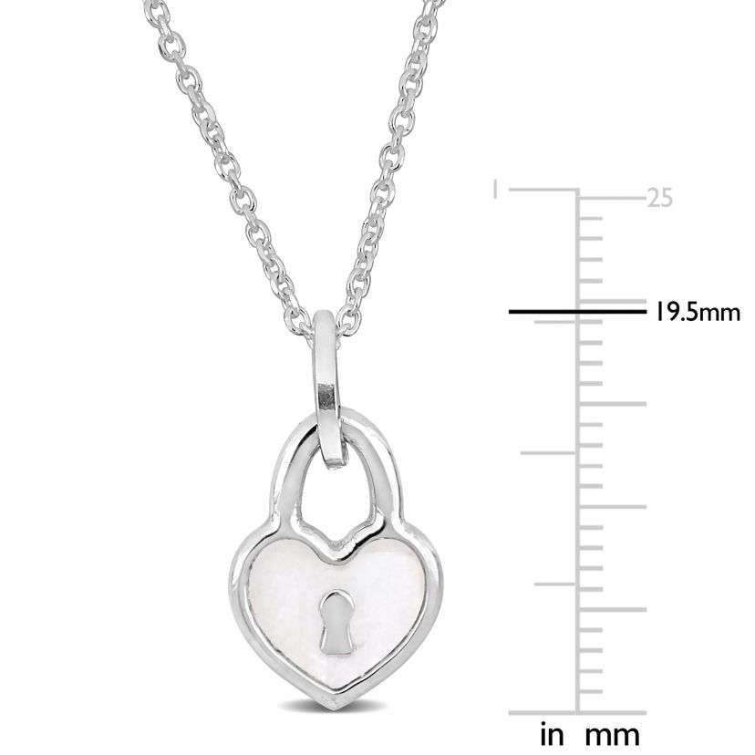 Heart Lock Charm with White Enamel Necklace in Sterling Silver