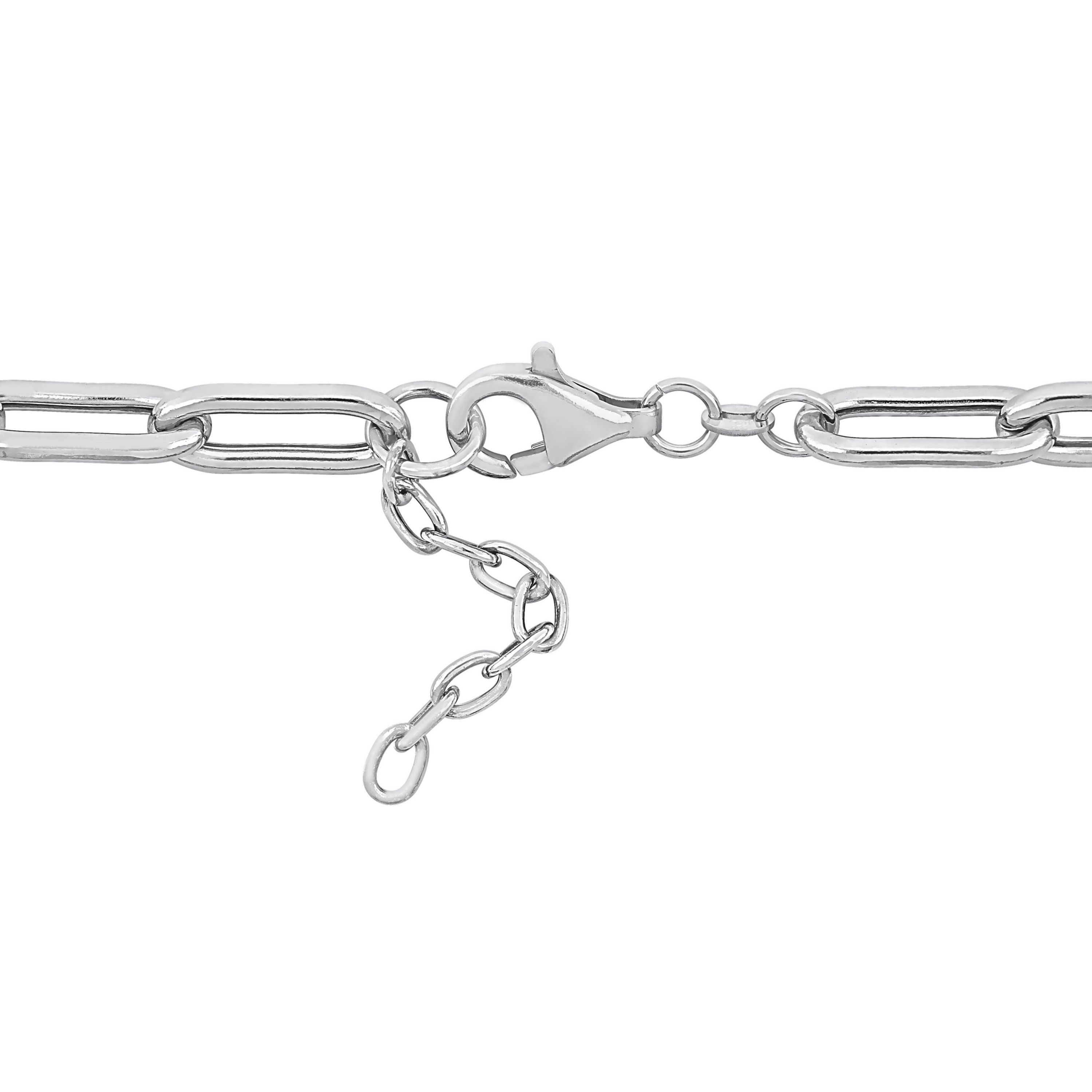 Oval Link with Black Sparkle Enamel Necklace in Sterling Silver