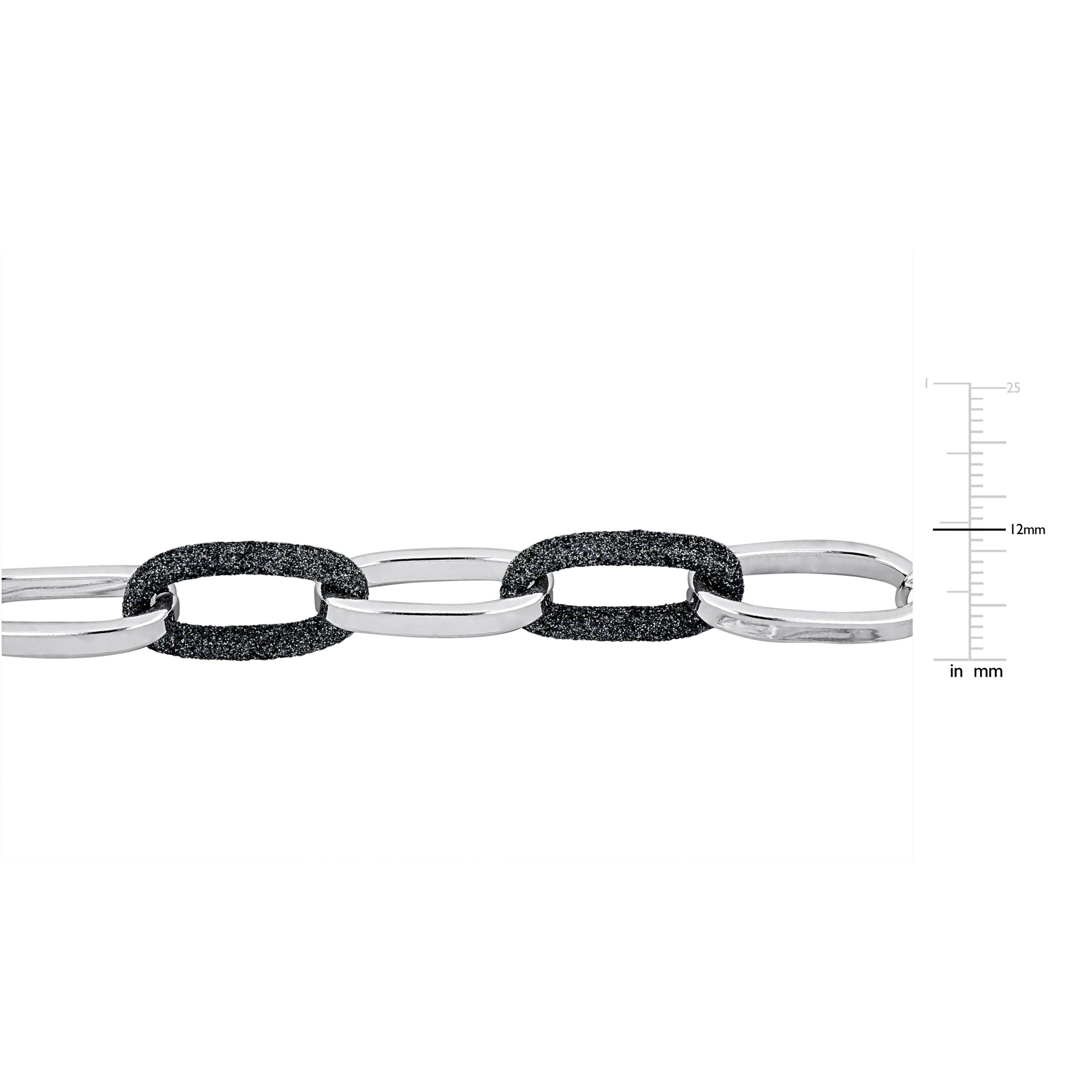 Oval Link with Black Sparkle Enamel Necklace in Sterling Silver