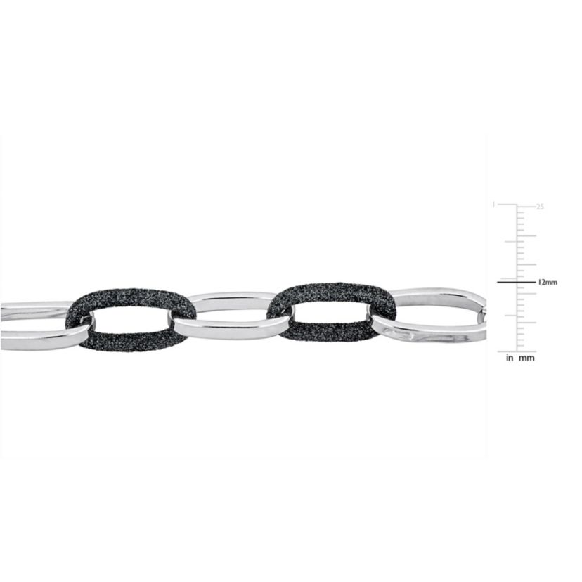 Oval Link with Black Sparkle Enamel Necklace in Sterling Silver