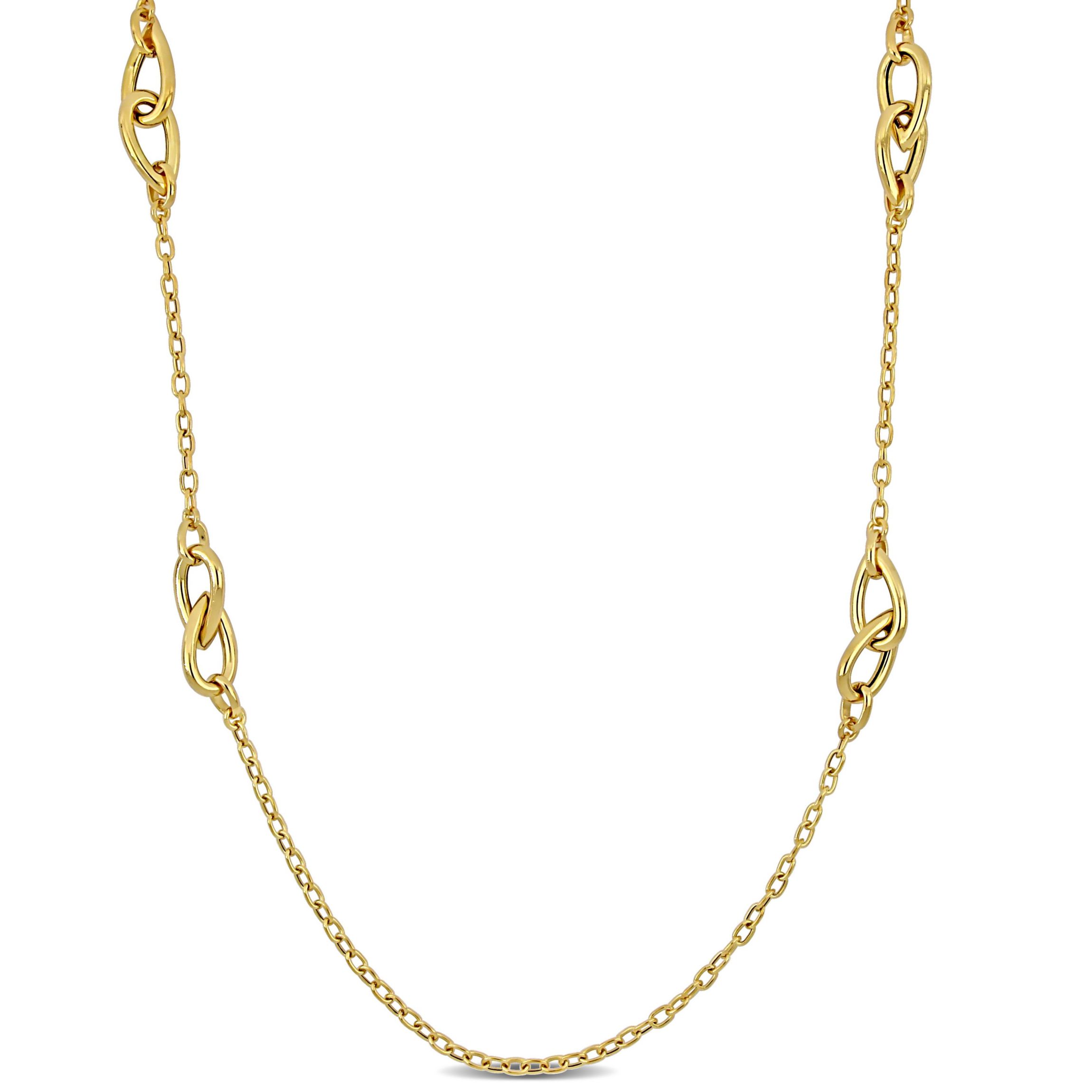 Double Pear shape Link station Oval Link Chain Necklace in Yellow Plated Sterling Silver