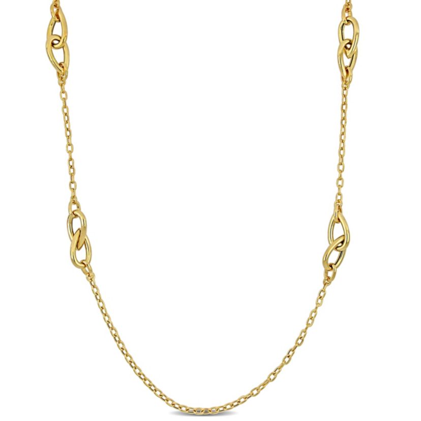 Double Pear shape Link station Oval Link Chain Necklace in Yellow Plated Sterling Silver